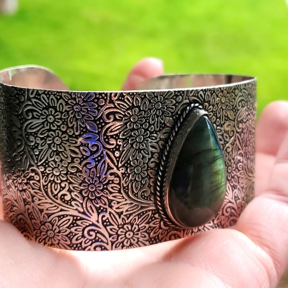 New Oversized Labradorite 925 Silver Cuff Bracelet. - Picture 2 of 16